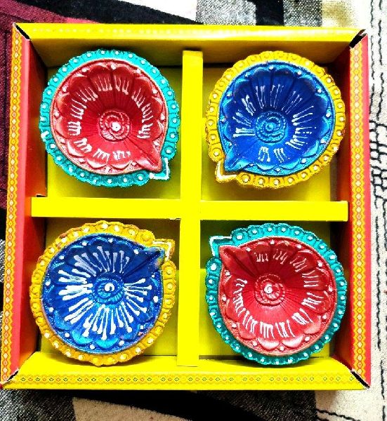 Round Clay Decorative Diwali Diya, for Decoration, Home Decoration, Pattern : Printed