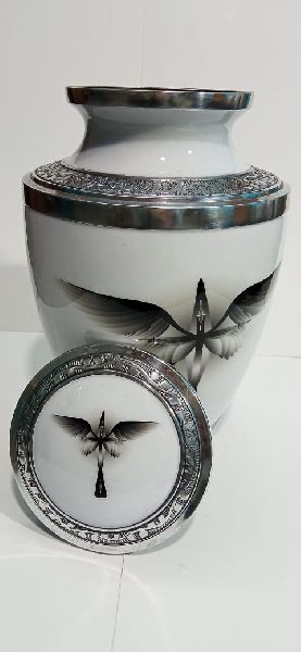 Round Ceramic Polished White Angel Cremation Urn, for Home Decor, Style : Modern