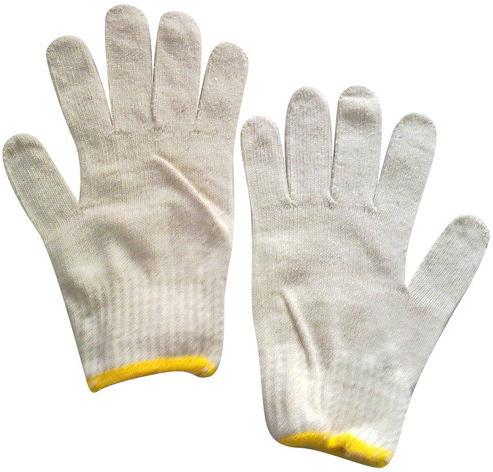 White Plain Cotton Knitted Safety Gloves