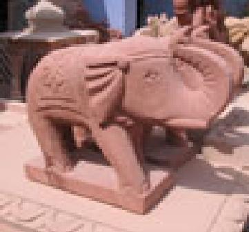 Agra Red Stone Elephant Statue, for Garden, Size : 4feet, 6feet, 8feet