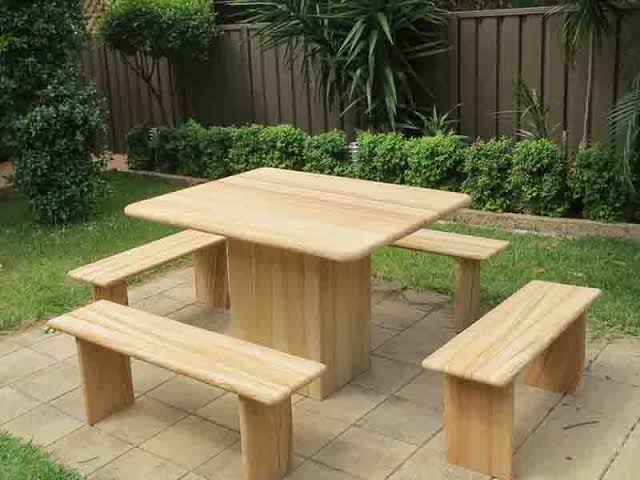 Rectangle Sand Stone Garden Table Set, Feature : Rust Proof, Stylish ...