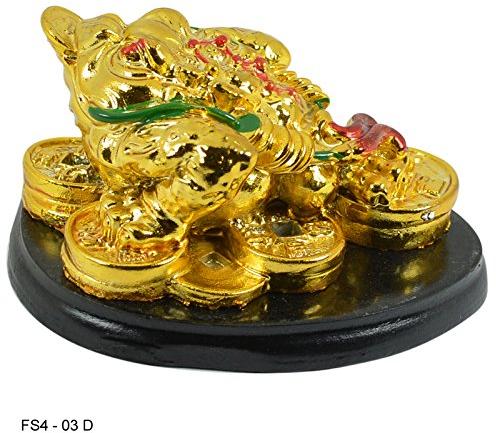 GOLDEN FENG SHUI FROG ON CHINESE COINS WITH BASE – MULTICOLOR