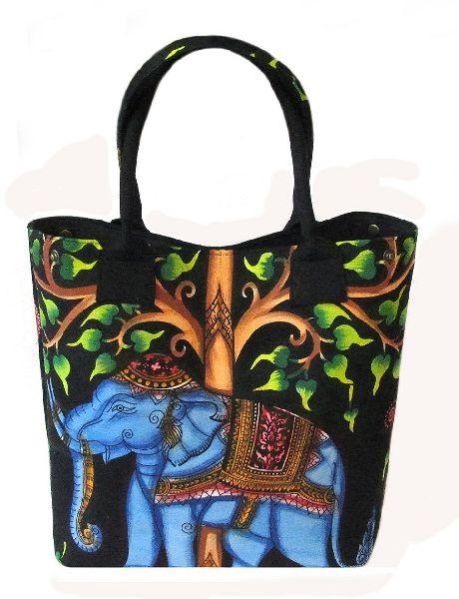 Elephant Tree Printed Cotton Handbag