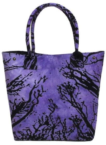 Forest Tree Printed Purple Cotton Handbag