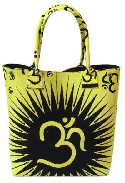 Lemon Color Om Printed Cotton Handbag