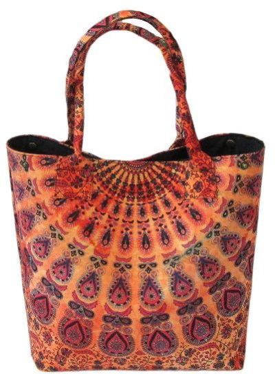 Multi Color Orange Mandala Cotton Handbag