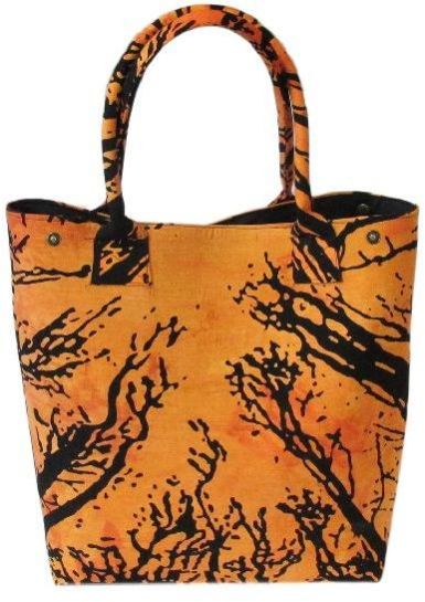 Forest Tree Printed Orange Tie Dye Cotton Handbag