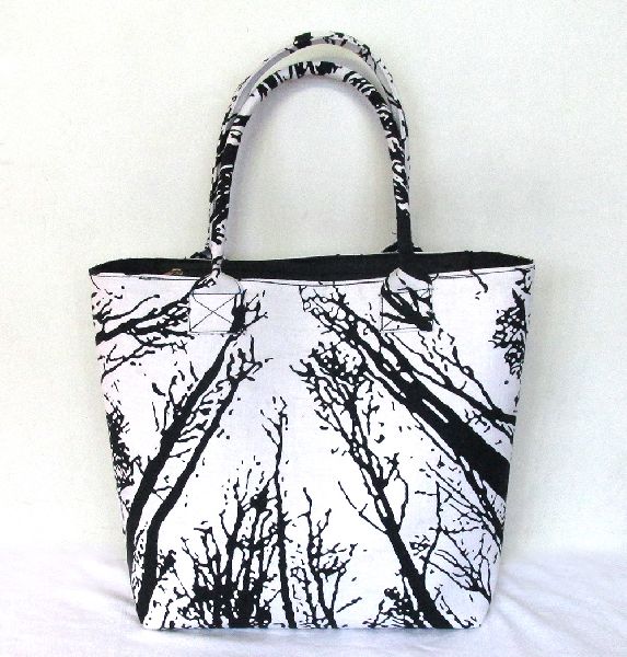 Forest Tree Printed Black and White Handbag