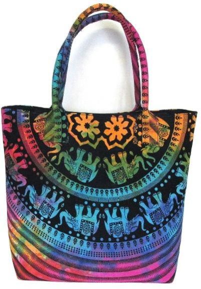 Multi Color Tie Dye Elephant Printed Cotton Handbag