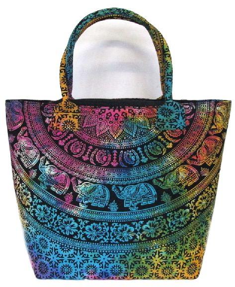 Multi Color Tie Dye Elephant Printed Mandala Cotton Handbag