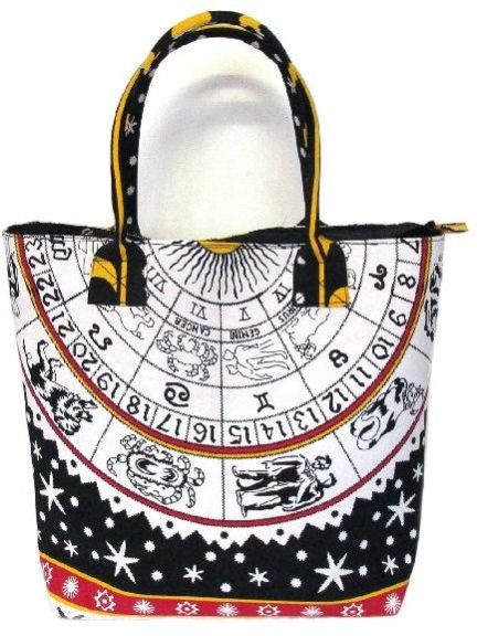 White Zodiac Astrology Printed Mandala Cotton Handbag