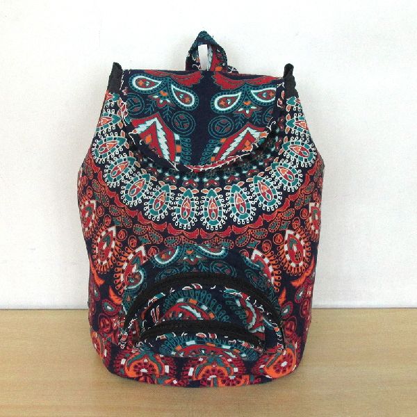 Multi Color Cotton Printed Mandala Backpack