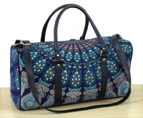Blue Mandala Printed Cotton Duffel Bag