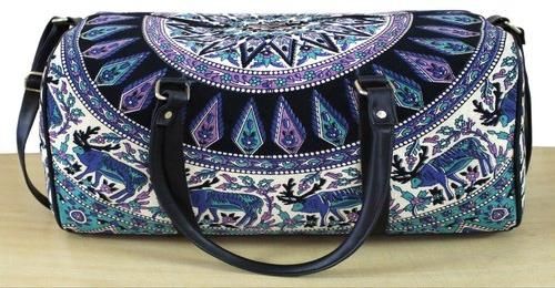 Blue Multi Color Mandala Printed Cotton Duffel Bag