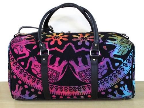Multi Color Tie Dye Elephant Printed Mandala Cotton Duffel Bag