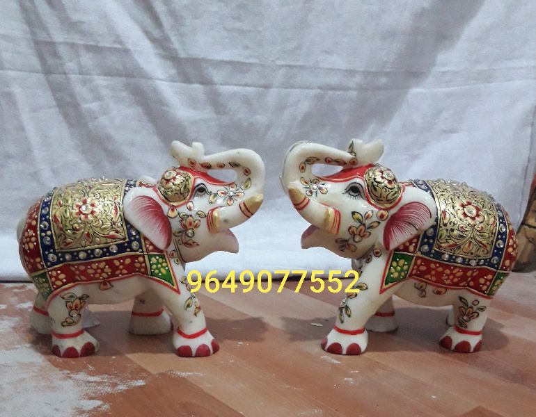 Color Coated Marble Elephant Statue, for Office, Home, Garden, Packaging Type : Thermocol Box, Carton Box