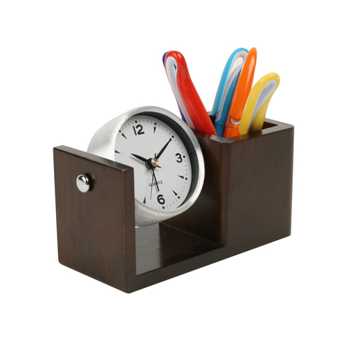 Round Table Clock Pen Stand, for Office, Decoration, Style Modern
