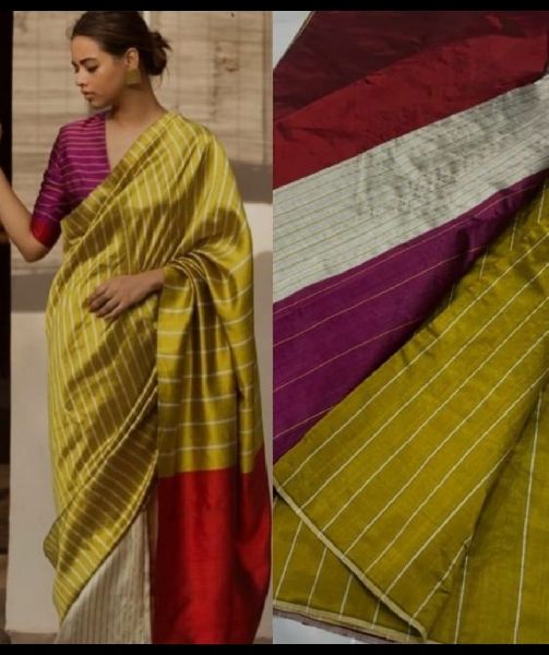 Checked Unstitched handloom silk saree, Packaging Size : 4 Pieces