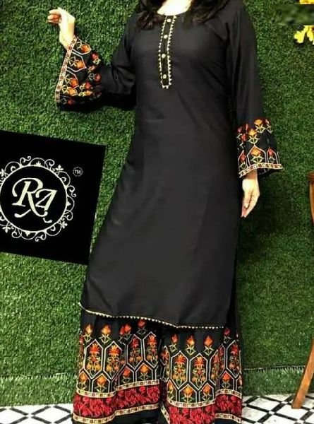 Rayon Black Kurti Sharara Set, Size : M, XL, XXL