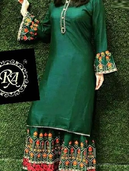 Rayon Green Kurti Sharara Set, Size : M, L, XL, XXL