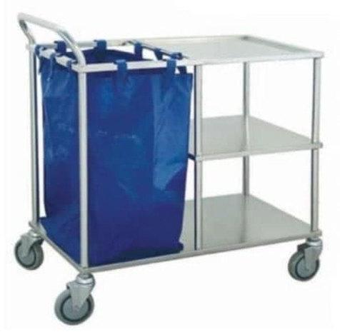 Aluminium Polished Mild steel Laundry Trolly, for Home, Hotel, Office, Restaurent, Hospital, Feature : Attractive Designs