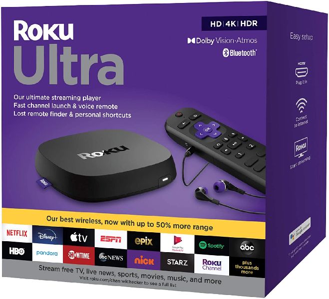 Roku Ultra Streaming Media Player 4K/HD/HDR and Voice Remote with Headphone Jack TV Controls 4K TVs