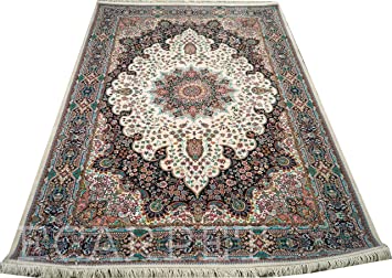 Kashmiri Hand Knotted Silk Carpet, for Home, Hotel, Office, Color : Yellow, White, Red, Purple