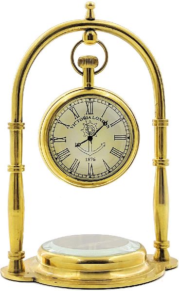 Hanging Table Clock Gold Finish, for Home, Office, Decoration, Style : Modern, Classy, Antique