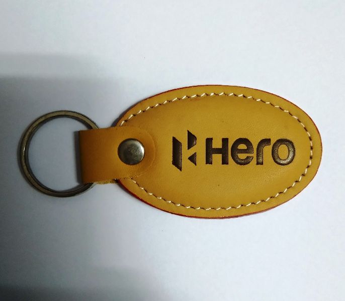 Customized Printed Tan Leather Keychain, Shape : Multishape