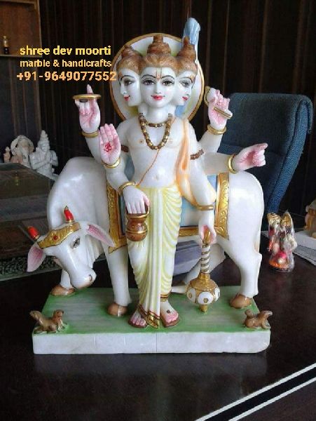 Dattatreya marble statue, for Worship, Temple, Interior Decor, Office, Home, Gifting, Garden, Pattern : Carved