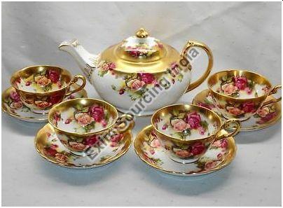 Round Tea Cup Set with Kettle, for Coffee, Style : Anitque