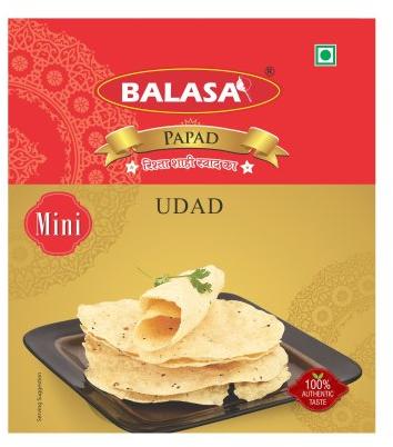 Balasa Crunchy Mini Udad Papad, for Snacks, Style : Dried