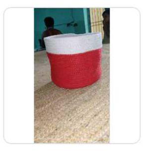 Red and White Jute Laundry Basket, Feature : Easy To Carry, Matte Finish, Re-usability