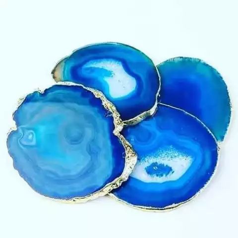 Blue Agate Coasters With Gold Rim