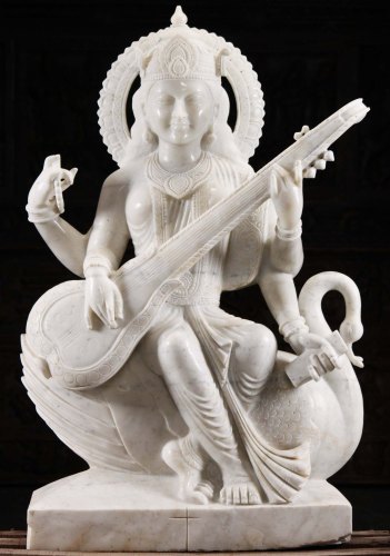 Marble 3 Feet Saraswati Statue, Position : Sitting