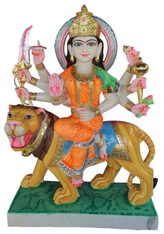 Marble Shera Wali Mata Statue, for Worship