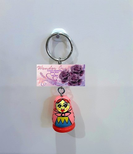 Wooden Doll Key Ring, Color : Pink