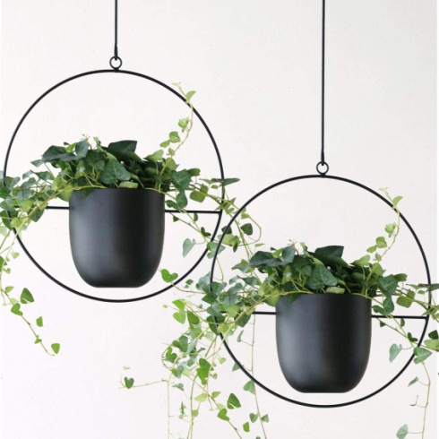 Black Powder Coated Plain UD-9512 Iron Hanging Planter, Size : 30X30cm