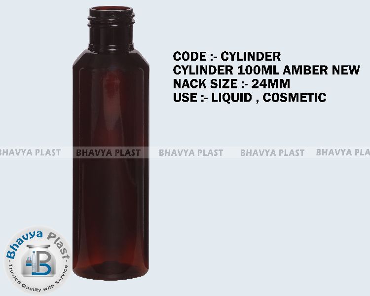 Pet Cylinder 100ml Amber Bottle, For Lotions, Cosmetic Oils, Face Wash, Feature : Shiny Look