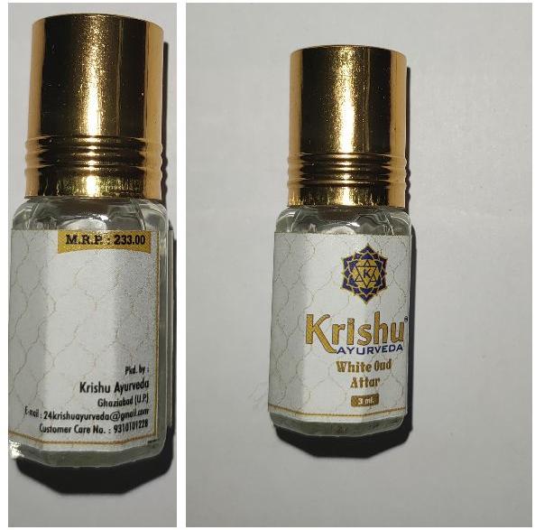Krishu Ayurveda 3ML..White Oud Attar, Packaging Type : Glass Bottle