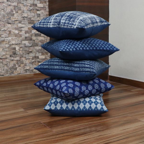 Square hand block cotton cushion cover, for Bed, Chairs, Sofa, Size : 16*16 INCH
