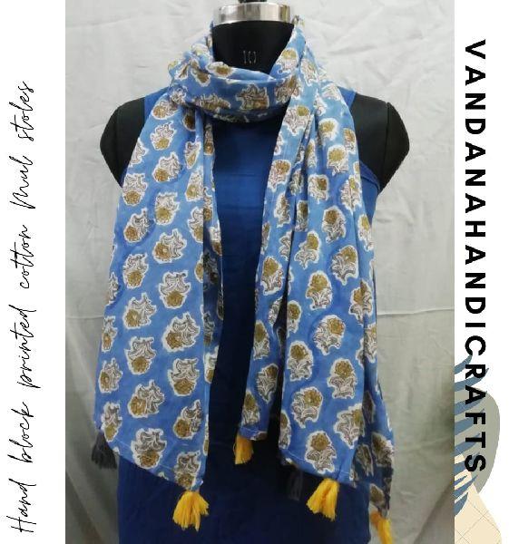 HAND BLOCK PRINTED COTTON MUL STOLES, Feature : Comfortable, Easily Washable