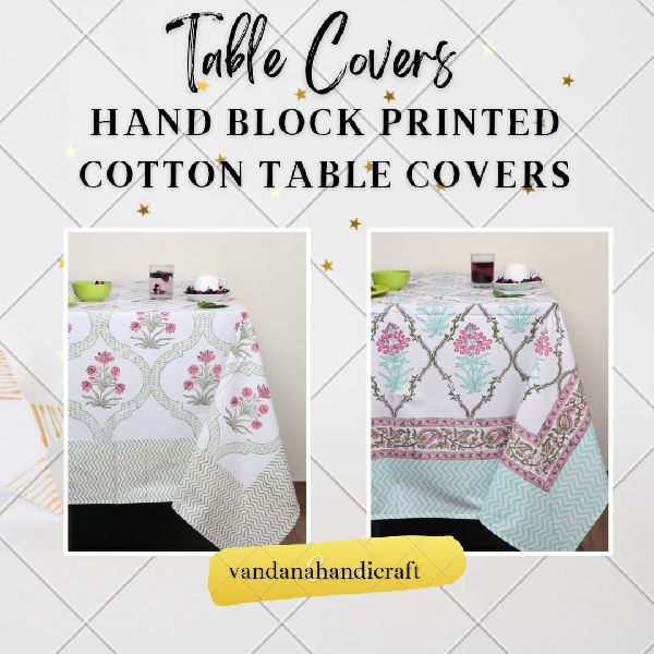 HAND BLOCK PRINTED COTTON TABLE COVER, Size : queen