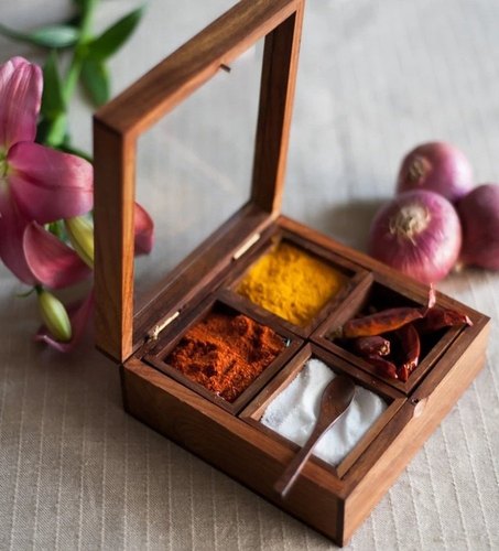 Square Wooden Spice Box, Color : Brown