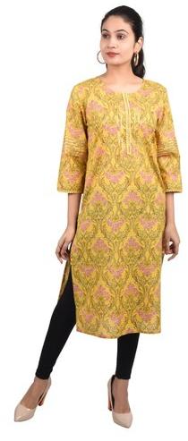 A-Line Floral Printed Kurti, Stitch Type : Stitched