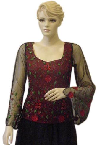 Full Sleeve Ladies Embroidered Net Top, Occasion : Party Wear