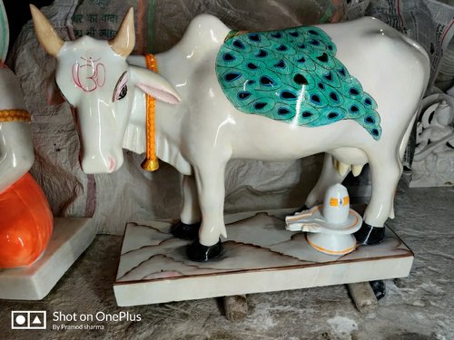 Marble Kamdhenu Cow Statue, for Religious Purpose, Pattern : Painted
