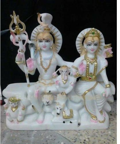 Marble Shiv Parivar Statue, for Worship, Temple, Color : White