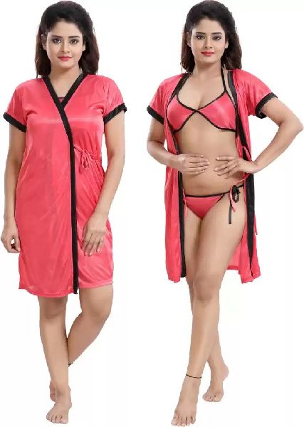 Women Pink Lingerie Set With Robe