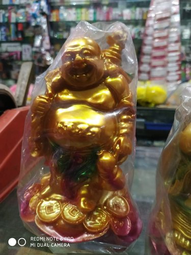 Polyresin Laughing Buddha Statue Polystyrene, Color : Golden